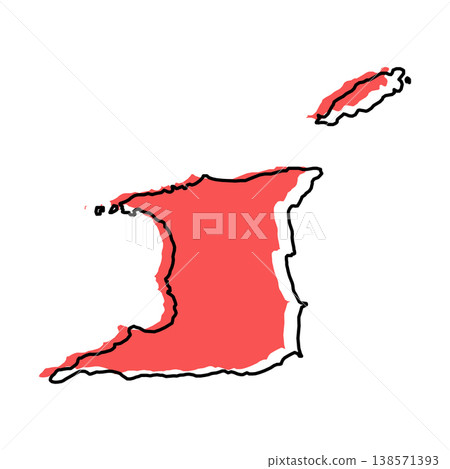 Trinidad and Tobago map from black contour curves lines with a red shifted silhouette on white background Trinidad and Tobago map from black contour curves lines with a red shifted silhouette on white background 138571393