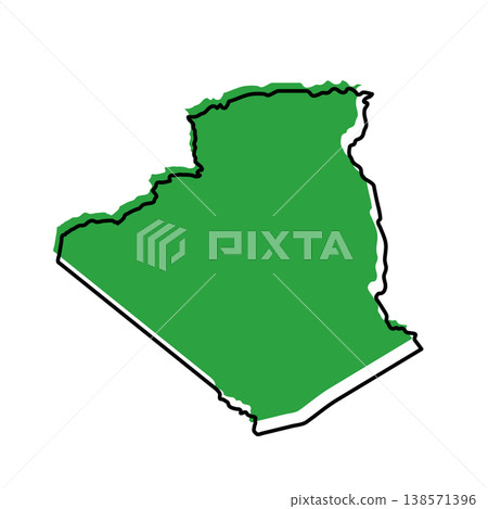 Algeria map from black contour curves lines with a green shifted silhouette on white background Algeria map from black contour curves lines with a green shifted silhouette on white background 138571396