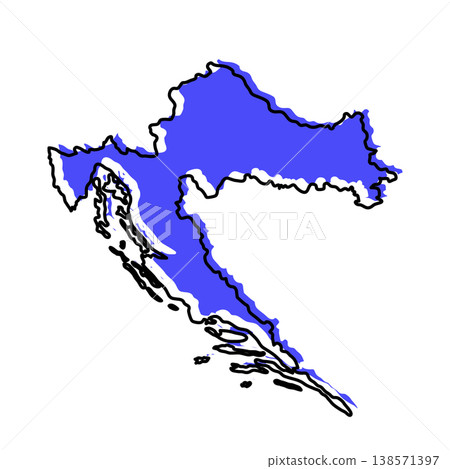 Croatia map from black contour curves lines with a blue shifted silhouette on white background 138571397