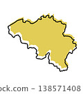 Belgium map from black contour curves lines with a yellow shifted silhouette on white background 138571408