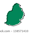 Mauritius map from black contour curves lines with a green shifted silhouette on white background 138571410