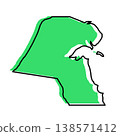 Kuwait map from black contour curves lines with a green shifted silhouette on white background 138571412