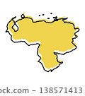 Venezuela map from black contour curves lines with a yellow shifted silhouette on white background 138571413