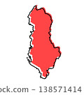 Albania map from black contour curves lines with a red shifted silhouette on white background 138571414