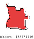 Angola map from black contour curves lines with a red shifted silhouette on white background 138571416