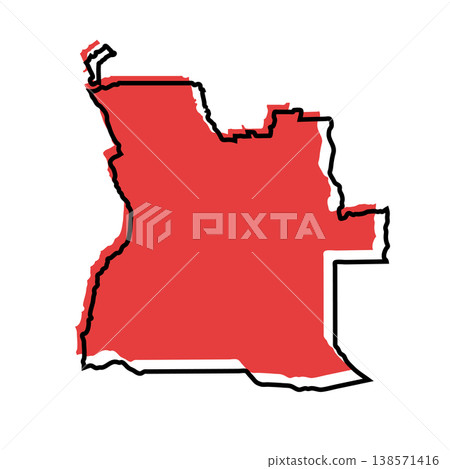 Angola map from black contour curves lines with a red shifted silhouette on white background Angola map from black contour curves lines with a red shifted silhouette on white background 138571416