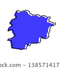 Andorra map from black contour curves lines with a blue shifted silhouette on white background 138571417