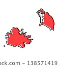 Antigua and Barbuda map from black contour curves lines with a red shifted silhouette on white background 138571419