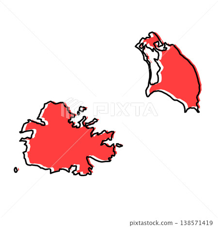 Antigua and Barbuda map from black contour curves lines with a red shifted silhouette on white background 138571419