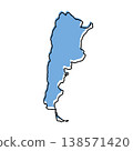 Argentina map from black contour curves lines with a blue shifted silhouette on white background 138571420