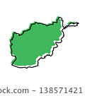Afghanistan map from black contour curves lines with a green shifted silhouette on white background 138571421