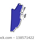 Belize map from black contour curves lines with a blue shifted silhouette on white background 138571422