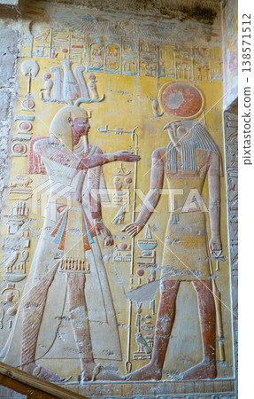 Hieroglyphs, drawings in the tomb of Merenptah KV8 in the Valley of the Kings. Luxor. Egypt. Hieroglyphs, drawings in the tomb of Merenptah KV8 in the Valley of the Kings. Luxor. Egypt. 138571512