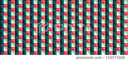 Abstract geometric pattern with red and teal isometric tiles. Modern vibrant background with rhythmic squares for creative design projects Abstract geometric pattern with red and teal isometric tiles. Modern vibrant background with rhythmic squares for creative design projects 138571888