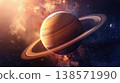 Cosmic landscape featuring Saturn and planets in  across deep space 138571990