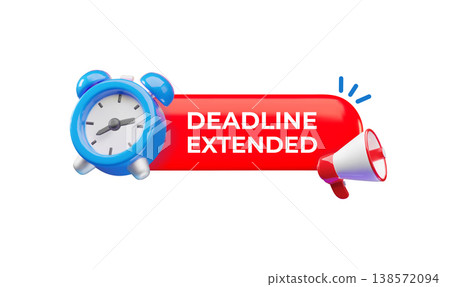Alarm clock, loudspeaker with Deadline extended lettering 3d cartoon plastic style vector icon, time management concept Alarm clock, loudspeaker with Deadline extended lettering 3d cartoon plastic style vector icon, time management concept 138572094
