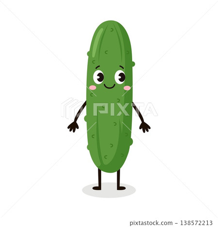 Cute cucumber character with happy face and thin arms and legs green vegetable vector Cute cucumber character with happy face and thin arms and legs green vegetable vector 138572213