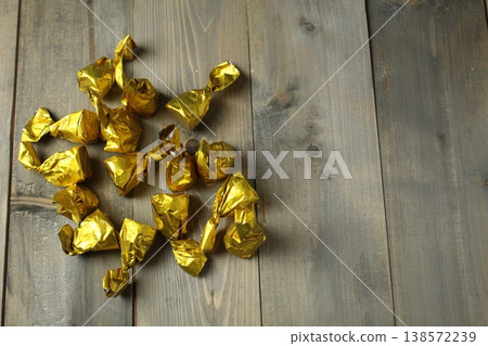 Chocolate candies shape truffle on a gray background with space for copyspace text. 138572239