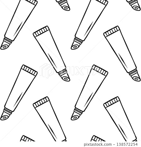 Doodle style lip gloss tube with simple outline pattern, repeating black and white design for beauty packaging or cosmetic textiles Doodle style lip gloss tube with simple outline pattern, repeating black and white design for beauty packaging or cosmetic textiles 138572254