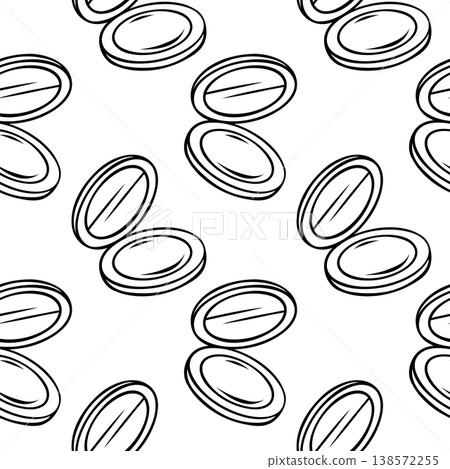 Seamless pattern of round powder compacts with simple outline. Hand-drawn beauty repeat for packaging or textile design Seamless pattern of round powder compacts with simple outline. Hand-drawn beauty repeat for packaging or textile design 138572255