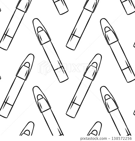 Pencil concealer, simple black and white pattern in doodle style. Repeating cosmetic design for beauty packaging or stationery Pencil concealer, simple black and white pattern in doodle style. Repeating cosmetic design for beauty packaging or stationery 138572256
