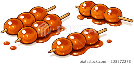 Mitarashi dango skewers with sweet soy glaze vector illustration Mitarashi dango skewers with sweet soy glaze vector illustration 138572278