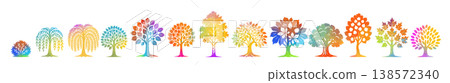 colored fruit tree cartoon set. A set of different trees. Hand drawn. Not AI, vector illustration. colored fruit tree cartoon set. A set of different trees. Hand drawn. Not AI, vector illustration. 138572340