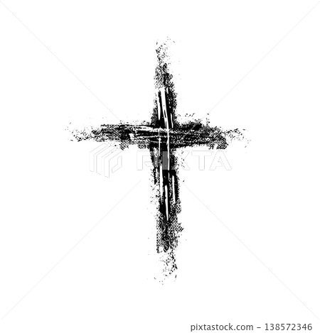 Hand drawn black grunge cross icon, simple Christian cross sign, hand-painted cross symbol created with real ink brush isolated on white background. Hand drawn black grunge cross icon, simple Christian cross sign, hand-painted cross symbol created with real ink brush isolated on white background. 138572346