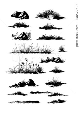 Grass Silhouette . Set Hand drawn. Not AI, vector illustration. 138572498