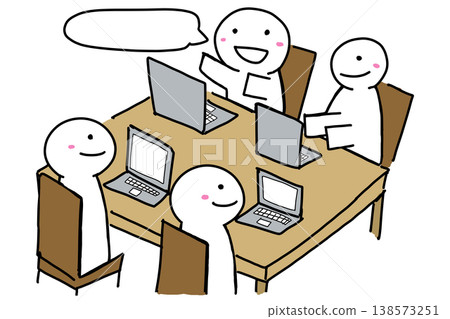 Hand-drawn illustration of a meeting (conference, smiles, dialogue) (6 variations) Hand-drawn illustration of a meeting (conference, smiles, dialogue) (6 variations) 138573251