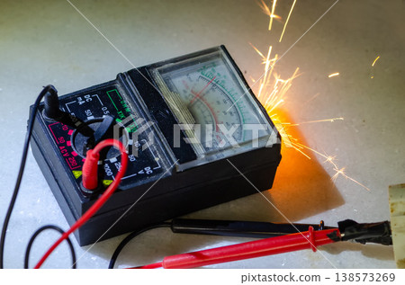 Electrical tester with sparks and overload during system failure and accident Electrical tester with sparks and overload during system failure and accident 138573269