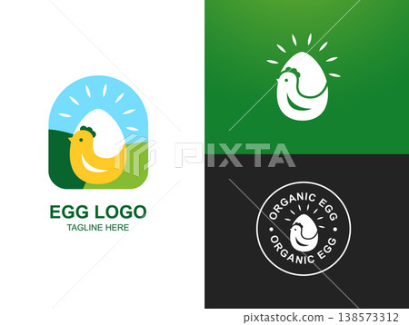 Organic Egg Logo Design with Chicken, and Sun Symbol, Farm Fresh Food Badge, and Natural Poultry Branding Icon Organic Egg Logo Design with Chicken, and Sun Symbol, Farm Fresh Food Badge, and Natural Poultry Branding Icon 138573312
