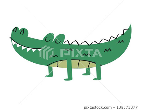 A cute illustration of a happy alligator. Green crocodile print. A cute illustration of a happy alligator. Green crocodile print. 138573377
