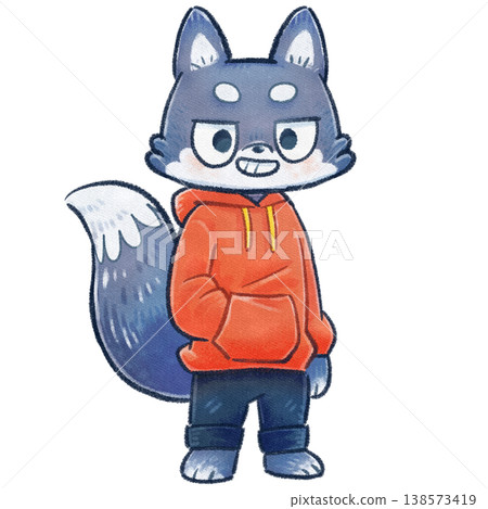 A stylized full-body raster illustration of a wolf. A stylized full-body raster illustration of a wolf. 138573419