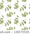 A seamless pattern with green eucalyptus branches on a white background. The watercolor illustration is hand-drawn in a botanical style. Suitable for fabric, textile, wrapping paper, wallpaper 138573505