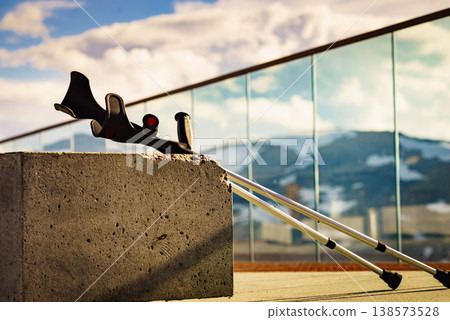 Crutches outdoor on nature. 138573528