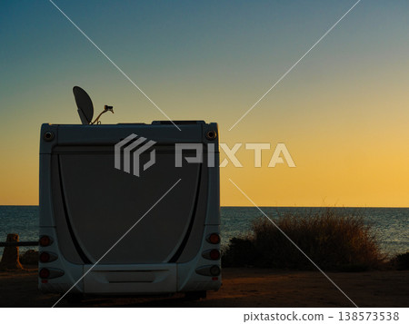 Satellite dish on roof of caravan Satellite dish on roof of caravan 138573538