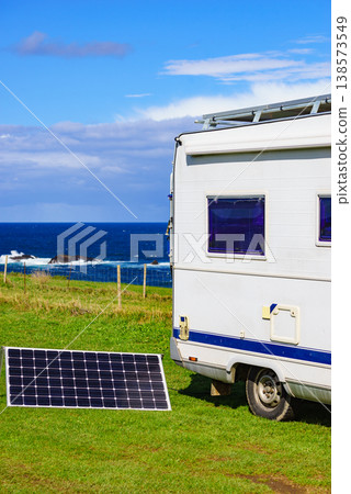 Solar photovoltaic panel at camper vehicle 138573549