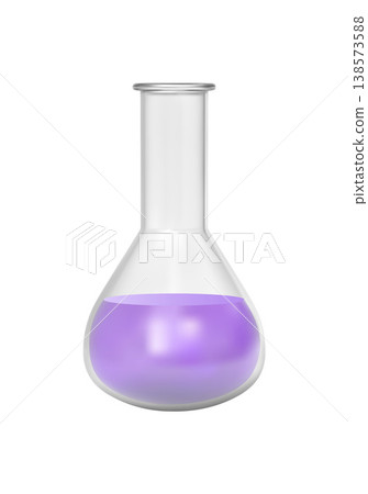 Glass round flask with purple chemical 3D realistic vector icon, laboratory glassware equipment vial with liquid, beaker 138573588