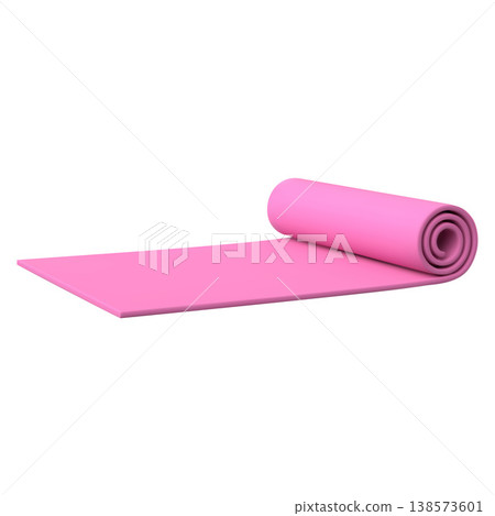 Fitness rug mat scroll 3D cartoon vector illustration, pink color yoga mat, sport equipment for stretching exercise Fitness rug mat scroll 3D cartoon vector illustration, pink color yoga mat, sport equipment for stretching exercise 138573601