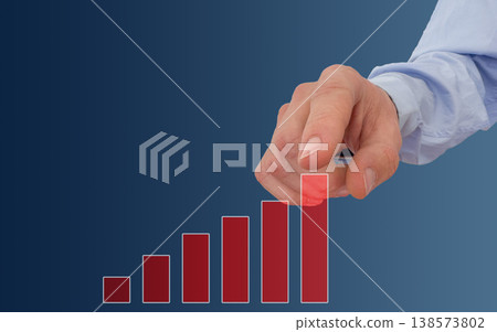 Business hand selecting growth graph chart on blue background for analytics performance strategy planning and success Business hand selecting growth graph chart on blue background for analytics performance strategy planning and success 138573802