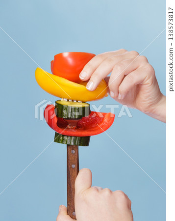 Closeup human with vegetables. Dieting slimming. Closeup human with vegetables. Dieting slimming. 138573817