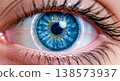 Eye vision ophthalmology medical iris lens diagnostics laser correction treatment in blue macro closeup 138573937
