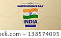India Independence Day banner with national flag and bold typography. Patriotic holiday greeting template for 15th of August celebration. Vector illustration 138574095