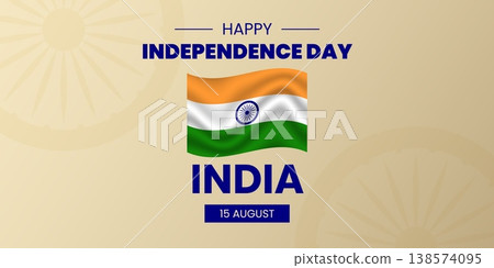 India Independence Day banner with national flag and bold typography. Patriotic holiday greeting template for 15th of August celebration. Vector illustration India Independence Day banner with national flag and bold typography. Patriotic holiday greeting template for 15th of August celebration. Vector illustration 138574095