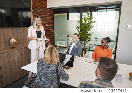 Woman Giving a Presentation to a Group of People Woman Giving a Presentation to a Group of People 138574184