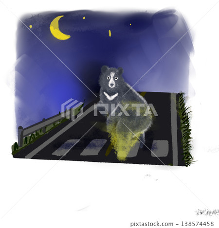 Illustration of a bear crossing a pedestrian crossing at night (Caution: Wildlife/Traffic Safety) Illustration of a bear crossing a pedestrian crossing at night (Caution: Wildlife/Traffic Safety) 138574458