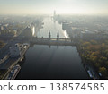 Oberbaum Bridge in Berlin at Sunrise time. Aerial view of Kreuzberg district, Berlin Capital City, Germany. 138574585