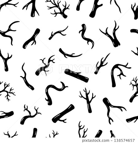 Dry tree branch seamless pattern. Black autumn sticks, nature branches, forest elements. Decorative abstract botanical print, neoteric vector background 138574657