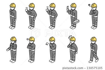 Isometric illustrations: Workers in various poses Isometric illustrations: Workers in various poses 138575105